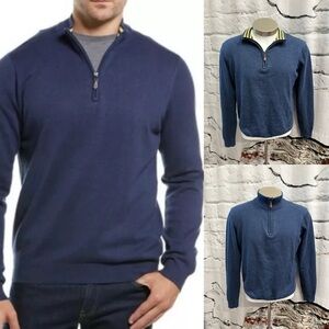 J. McLaughlin Men’s Navy Blue 1/4 Zip Mock Neck Cotton‎ Pullover TATE Sweater